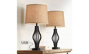 The lamp is a metal construction with a bronze finish. Heather Modern Contemporary Table Lamps Set Of 2 With Hotel Style Usb Charging Port Iron Bronze Drum Shade For Living Room Bedroom House Bedside Nightstand Home Office Family 360 Lighting Amazon Com
