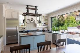 The addition of clean open shelving and a streamlined induction hob help to give it a modern and fresh feel. 8 Blue Paint Colors To Consider For A Kitchen Island