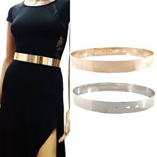Women High Waist Metal Mirror Belt Metallic Gold Plate Shiny Chain Wide Obi Band Wish Gold Belt Dress Gold Belts Belted Dress