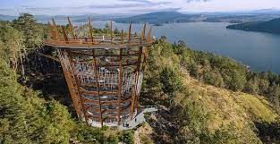 Malahat skywalk is an accessible 600 m treewalk through a beautiful arbutus forest leading to a spectacular gentle spiral ramp that takes you up 32m to a sightseeing lookout offering views of finlayson arm, saanich peninsula, mount baker and the distant coast mountains. New Spiral Skywalk Attraction To Open On Vancouver Island In Spring 2021 Urbanized
