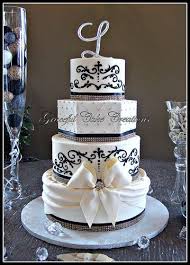 Black And White Wedding Cakes With Bling Elegant Ivory And Black Wedding Cake With Champagne Bling Ribbon Wedding Anniversary Cakes Cake Wedding Cake Photos