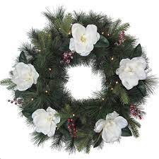 Signature magnolia wreath, summer magnolia wreath, best selling wreaths, spring wreath, mother's day gift, elegant wreath for door magnolia wreaths are one of the most beautiful foliage in. Home Accents 28 Inch Battery Operated Led Pre Lit White Magnolia Wreath With Timer The Home Depot Canada