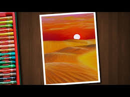 How to draw easy and simple scenery for beginners with oil pastels. A Beautiful Desert Sunset Landscape Drawin With Oil Pastels Step By Step Myhobbyclass Com