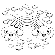 Students can color a picture of a rainbow with a cloud. Rainbow Cloud Characters Coloring Page Stock Vector Illustration Of Book Cute 93316312
