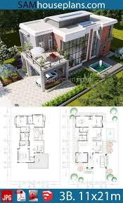 House Plans 11 5x21 1m With 3 Bedrooms Sam House Plans Architecture Model House Modern Villa Design Sims House Plans