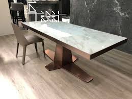 訂製大理石餐桌 檯面使用義大利進口白色卡拉拉白大理石 搭配白鐵髮絲面仿鈦玫瑰金色腳座 home decor home dining table