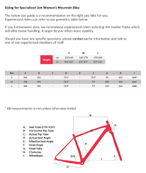 Specialized Womens Mountain Bike Size Chart Mountain Bike