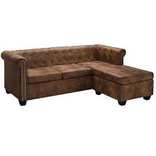 Discover the uk's leading official online collection of beautiful handcrafted sofa beds from british chesterfield sofas, free delivery on all orders uk mainland. Chesterfield Sofa In L Form Wildleder Optik Braun Gitoparts