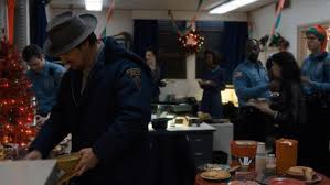 Brenner holds joyce and hopper for questioning as the boys wait for eleven in the gym; The Jacket Police Blue Hawkins Jim Hopper David Harbour In Stranger Things Season 1 Episode 8 Spotern