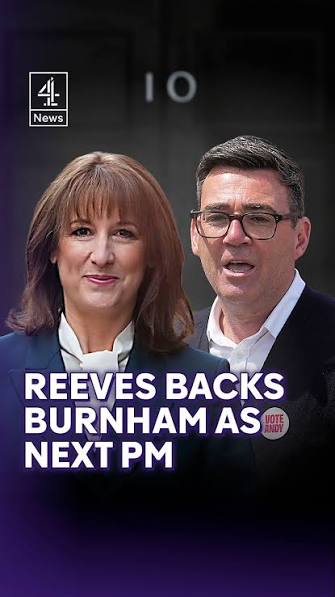 Chancellor Rachel Reeves says she's backing Andy Burnham as the next prime  minister, saying he would continue "that tight grip on the public finances"  by sticking to her fiscal rules., She brushed off ...