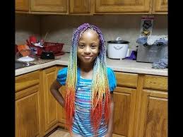 Black And Rainbow Jumbo Box Braids Pin By Khamera Gipson On Hair In 2020 Kids Box Braids Little Girl Box Braids Lil Girl Hairstyles Braids