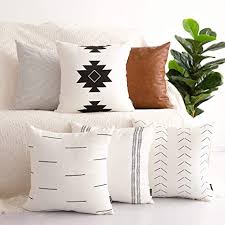 Shop one affirmation's curated collection of modern farmhouse pillow covers. Amazon Com Homfiner Decorative Throw Pillow Covers For Couch Set Of 6 100 Cotton Modern Design Geometric Stripes Bed Or Sofa Pillows Case Faux Leather 18 X 18 Inch Kitchen Dining