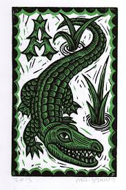 Alligator Art Print Alphabet Art Children S Room Decor Etsy Linocut Art Alligators Art Art Prints