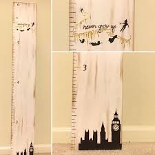 Growth Chart Peter Pan Never Grow Up Black And Gold London Clocktower Hand Painted Hand Made Custo Peter Pan Nursery Neverland Nursery Nursery Baby Room