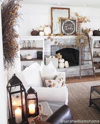 Farmhouse Fall With Rustic Decor Ladder Givethanks Lantern Woodbeads Whitepumpkins Sh Fall Living Room Farmhouse Decor Living Room Farm House Living Room