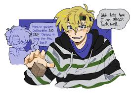 kurocrow, evbo, minecraft, minecraft youtube, parkour civilization,  highres, 1boy, block (minecraft), blonde hair, english text, hood, hoodie,  male focus, multiple views, shirt, striped clothes, striped hoodie - Image  View - | Gelbooru -