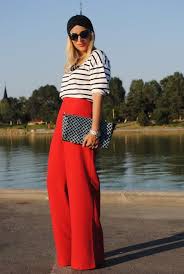 Black And White Striped Shirt With Red Pants I Love Turbans Red Palazzo Pants Plazzo Pants Outfit Red Wide Leg Pants