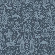 The Woodland Design Offers Traditional Intricate Patterns That Tell A Compelling Story Original Woodland Wallpaper Dark Blue Wallpaper Blue Floral Wallpaper