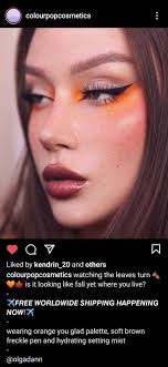 Orange and winged eyeliner makeup look