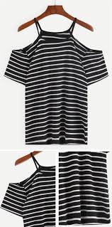 Black And White Striped Tee Shirt Cold Shoulder Black White Striped T Shirt Black And White T Shirts Stripe Tshirt White Striped Tee
