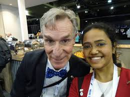 Skoltech Space Center MSc student Shreya Santra hanging out with the  legendary Bill Nye The Science Guy 😮😃 at the International Astronautical  Congress in Adelaide, Australia 🚀🇦🇺️#IAC2017