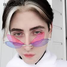 Fashion Unique Rimless Sunglasses Women Y2k Fairy Dragonfly Steampunk Men  Frameless Gradient Clear Lens Double Wing Sun Glasses