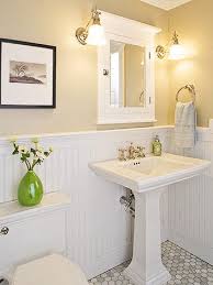 Attach first beadboard panel to wall. Spruce Up Your Guest Bath Small Bathroom Makeover Beadboard Bathroom Small Bathroom Vanities