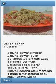 2 porsi nasi 1 butir telur 1/2 wortel 2 lembar sawi putih 1/2 bawang bombay secukupnya. Resep Nasi Goreng Sederhana Fur Android Apk Herunterladen