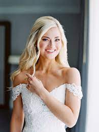 Classic Bridal Hair With Waves Hair Down Styles Blonde Bride Curly Hair Styles