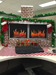 Christmas Desk Decorations I Have A Pin Out There Without The Chimney I Christmas Desk Decorations Office Christmas Decorations Christmas Cubicle Decorations
