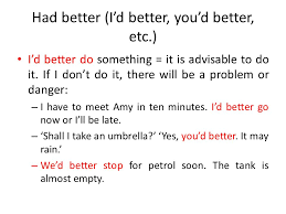 It can also be used to express. Should And Had Better Teacher Pablo Lopez Objectives To Identify The Uses Of Should And Had Better To Distinguish The Contexts Related To Ppt Download
