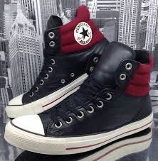 Black And Red Converse High Tops Converse All Star Mens Padded Collar High Top Boot Leather Red And Black Converse All Star Mens High Top Boots Trainers Fashion