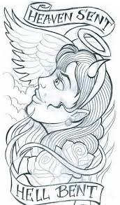 Ever seen an angel with some horns? Pretty Girl With Angel Wings And Devil Horns Tattoo Design Tattooimages Biz