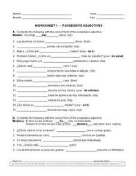 Spanish Adjectives Possessives Lesson Plans Worksheets