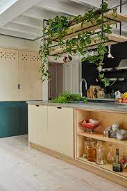 Open Shelves Hang Over Kitchen Island Hanging Shelf Kitchen Plywood Kitchen Quirky Kitchen