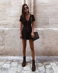 Cute Casual Black Mini Dress With Trendy Black Leather Boots Yazlik Giysiler Tarz Moda Stil Kiyafetler