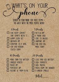 Rustic Kraft What S On Your Phone Game Template Country Baby Shower Baby Shower Fall Baby Shower Decorations For Boys