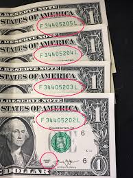 Uspapermoney.info an extremely detailed resource on many aspects of modern us paper money, from serial number ranges, signers of various series. These Four One Dollar Bills Have Traveled Together Since 2013 Serial Numbers Are Still In Numeric Order Mildyinteresting