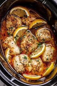 Crock Pot Lemon Garlic Butter Chicken Thighs Chicken Slow Cooker Recipes Chicken Crockpot Recipes Crockpot Recipes Easy