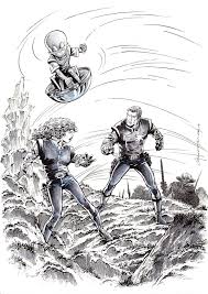 Eagle: Dan Dare, Mekon and Velvet O'Neill, by Jesus Redondo Roman, in s  smith's Eagle and 2000ad: Dan Dare Comic Art Gallery Room