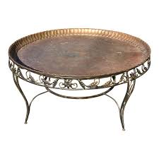 Mid Century Modern Round Brass Tray Table With Wrought Iron Stand Asztal