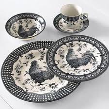 Black And White Toile Dinnerware Set Churchill Rooster Black 20 Pc Earthenware Dinnerware Set 99 99 Rooster Kitchen Decor Rooster Decor Chicken Decor