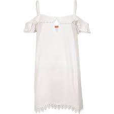 River Island White Frill Cold Shoulder Beach Dress 40 Liked On Polyvore Featuring Caftans Cover Ups Swimwear Be Clothes Design Dazzling Dress Fashion