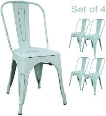 Amazon Com Devoko Metal Indoor Outdoor Chairs Distressed Style Kitchen Dining Chairs Stackable S Comfortable Dining Chairs Indoor Outdoor Chair Dining Chairs