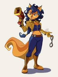 87866 - safe, artist:alaynakgray, carmelita fox (sly cooper), canine, fox,  mammal, anthro, sly cooper (series), 2021, beauty mark, belly button, belt,  blue hair, boots, bottomwear, breasts, brown eyes, clothes, dipstick ears,  eyebrows,