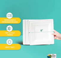 8 Inch Square Pearl White Compostable Plates