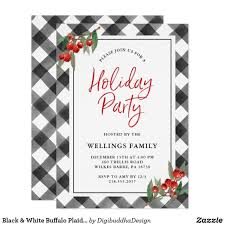 Black And White Buffalo Plaid Christmas Buffalo Check Plaid Black White Holiday Party Invitation Zazzle Com Holiday Party Invitations White Christmas Party Work Christmas Party