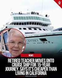 According to reports, a 77-year-old retired teacher from California has  traded her retirement home for life at sea 🌊✈️ Sharon Lane moved onto the  Villa Vie Odyssey — the world's first perpetual