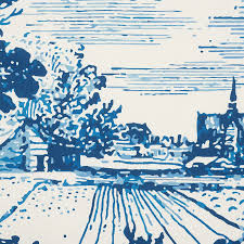 There are the original toile de jouy fabrics; Modern Toile Indigo Fabric Schumacher