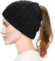 Dafunna Women Ponytail Beanie Hats Winter Soft Knit Warm Hat High Bun Beanie Tail Cap Beanie Hats For Women Warm Winter Hats Ponytail Beanie